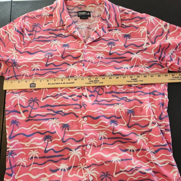 Trunks Surf and Swim Hawaiian Shirt Pink Tropical Palm Trees Beach Mens Large - Picture 9 of 10